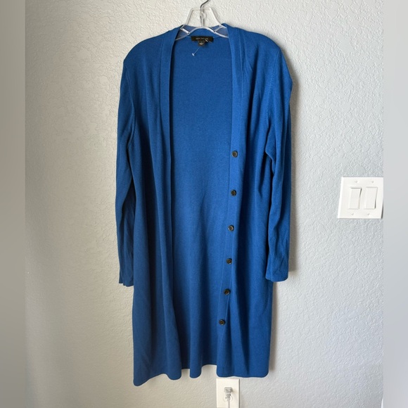 Ann Taylor Bright Blue Long Boyfriend Cardigan Sweater L - Picture 1 of 6
